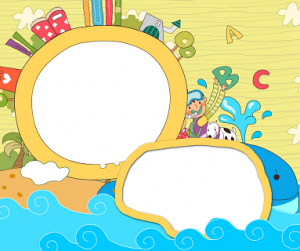 دانلود قاب عکس با کیفیت کودکانه آبی سه تکه با نقوش کارتونی